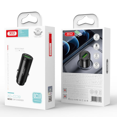 XO CC39 QC3.0 18W Φορτιστής Αυτοκινήτου Μαύρο