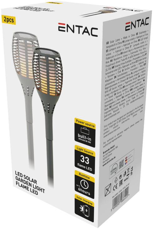 Entac Ηλιακό Κήπου με Εφέ Φλόγας 56cm 33 LED (2τμχ)