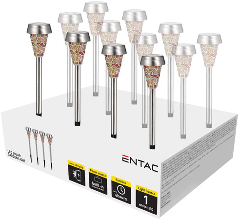 Entac Ηλιακό Κήπου 40cm Ανοξείδωτο ατσάλι με Πολύχρωμο Γυάλινο Μωσαϊκό 1 LED (12τμχ)