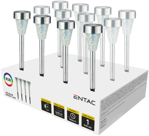 Entac Ηλιακό Κήπου 40cm Ανοξείδωτο ατσάλι με Γυάλινο Μωσαϊκό 1 LED RGB (12τμχ)