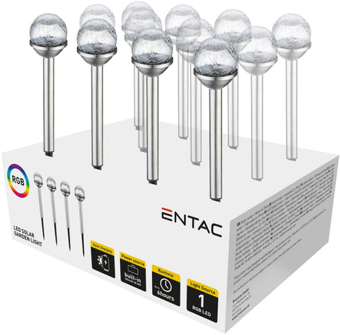 Entac Ηλιακό Κήπου 40cm Ανοξείδωτο ατσάλι με Γυάλινη Σφαίρα 1 LED RGB+W (12τμχ)