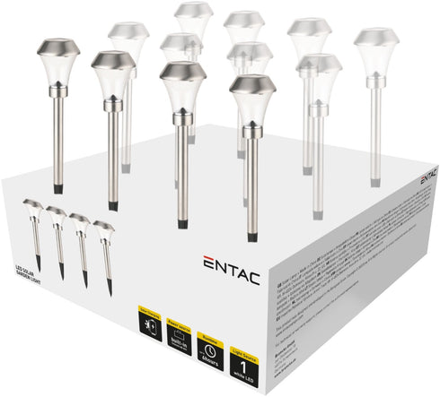 Entac Ηλιακό Κήπου 40cm Ανοξείδωτο ατσάλι 1 LED (12τμχ)
