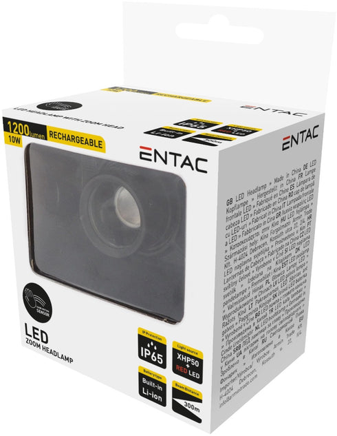 Entac Φακός Κεφαλής Zoom Με Αισθητήρα Κίνησης 10W XHP50+ Κόκκινο