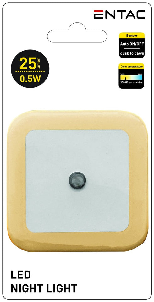 Entac Φωτάκι Νυκτός 0.5W Τετράγωνο Θερμό Πορτοκαλί