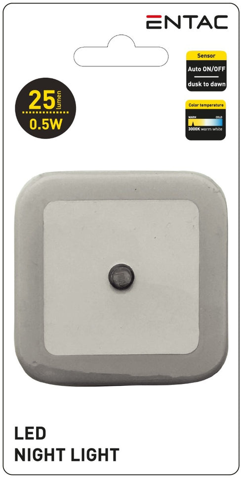 Entac Φωτάκι Νυκτός 0.5W Τετράγωνο Θερμό Άσπρο