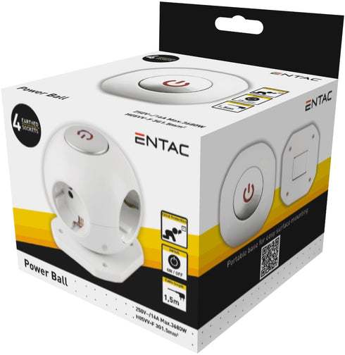 Entac Πολύπριζο 4 Θέσεων Με Διακοπτή Μπάλα 3G1.5 1.5m