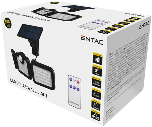Entac Ηλιακός Προβολέας Τοίχου 15W SMD 3 Κεφαλές με Αποσπώμενο Ηλιακό Πάνελ