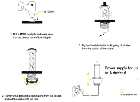 Entac Πολύπριζο 4 Θέσεων Κατακόρυφο 3G1.5 1.5m