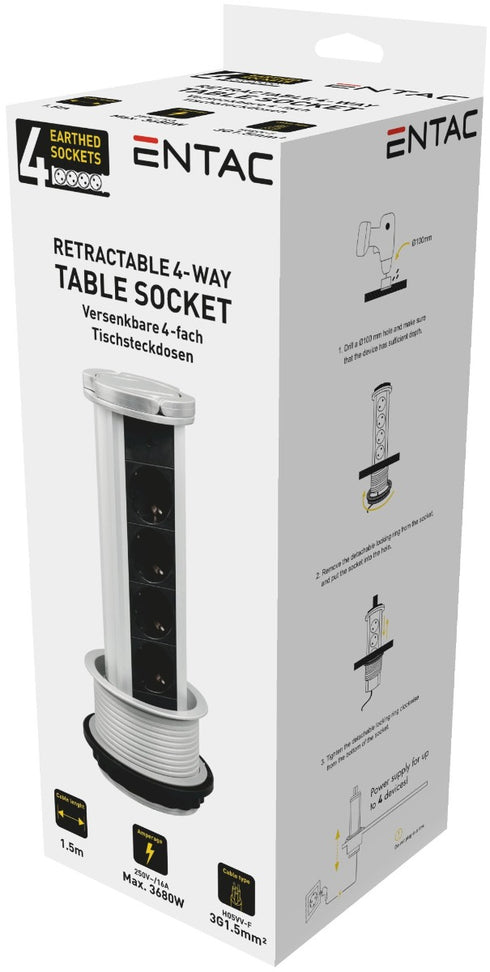 Entac Πολύπριζο 4 Θέσεων Κατακόρυφο 3G1.5 1.5m