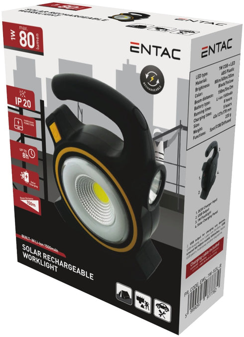Entac Φακός Εργασίας Επαναφορτιζόμενος Ηλιακό 1W