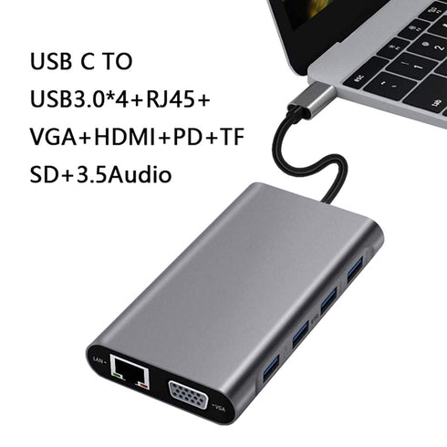 11 in 1 RJ45 USBx4 VGA HDMIPD SD TF Audio