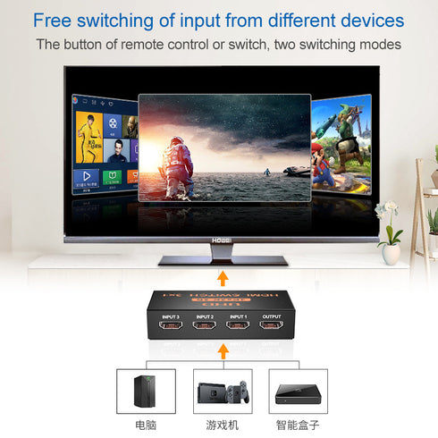 HDMI Switch Μεταλλικό 3 In / 1 Out 4K x 2K Remote