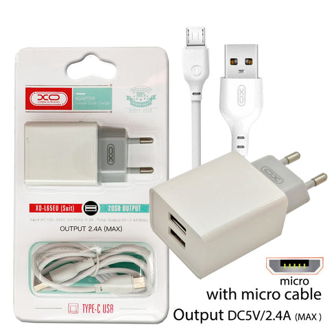 XO L65EU 2.4A Διπλής Θύρας USB Φορτιστής for Micro