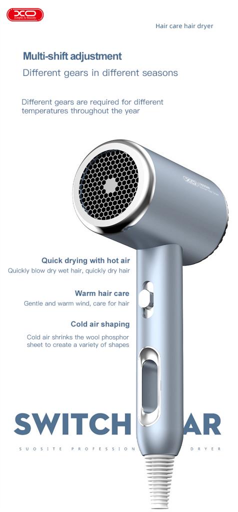 XO CF2 1600W Handheld Temperature Control Hair Dryer Bright Blue