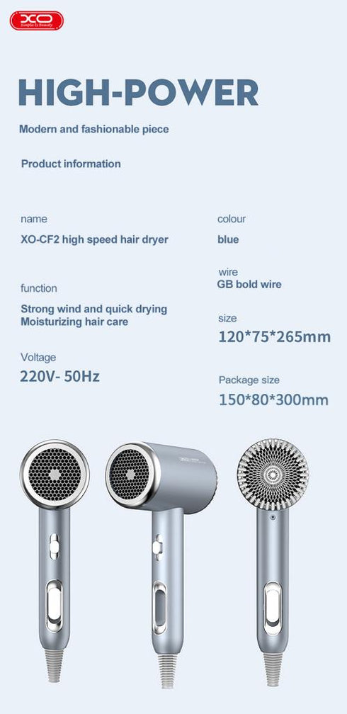 XO CF2 1600W Handheld Temperature Control Hair Dryer Bright Blue