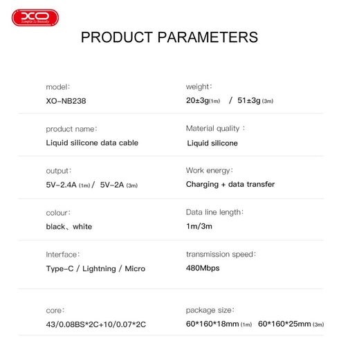 XO NB238 Zeus Series Liquid Silicone High Elastic Micro L=3M Black