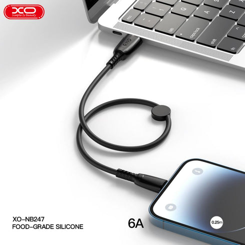 XO NB247 Suluo Series Portable Silicone 6A Micro Data Cable L=25cm with Cable Clip