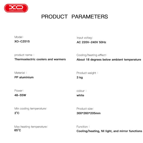 XO CZ015 Home and car dual use Thermoelectric containers with makeup mirror, 8-inch