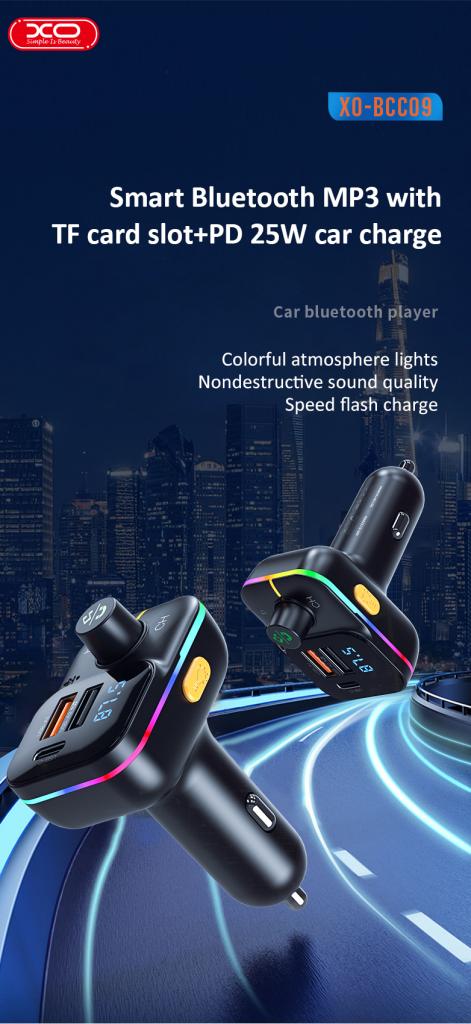 XO BCC09 Φορτιστής Αυτοκινήτου Bluetooth MP3 με TF card slot + PD 25W