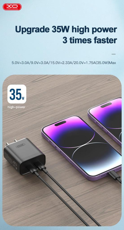 XO L105 (EU) Διπλής Θύρας Φορτιστής Type-C 35W