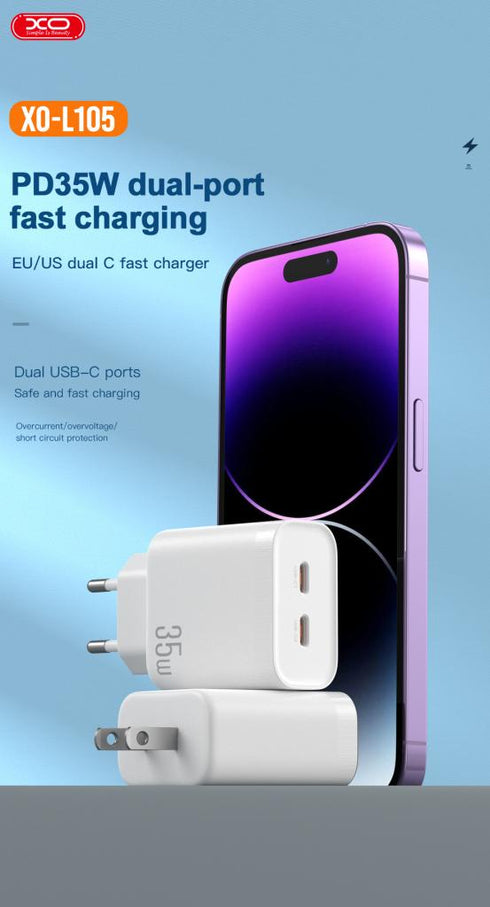 XO L105 (EU) Διπλής Θύρας Φορτιστής Type-C 35W
