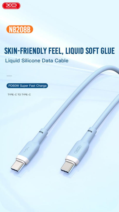 XO NB208B Liquid Silicone Data Type-C to Type-C 60W cable 1m White