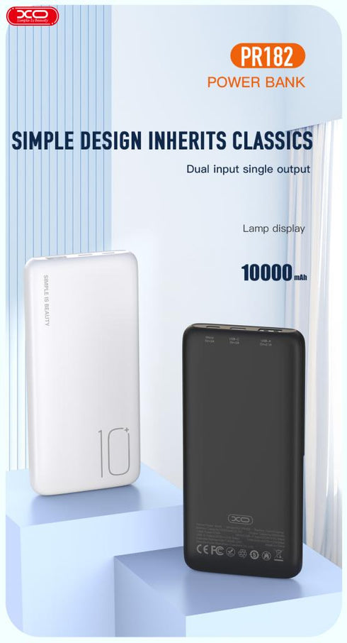 XO PR182 Power Bank με Φωτεινή Ένδειξη 10000mAh Μαύρο