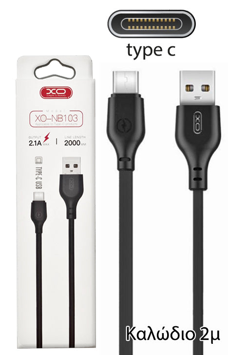 XO NB103 Καλώδιο Φόρτισης Type-C 2m Μαύρο