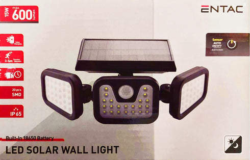 Entac Ηλιακό Φως Τοίχου 15W SMD 3 Κεφαλές με Ανιχνευτή Κίνησης