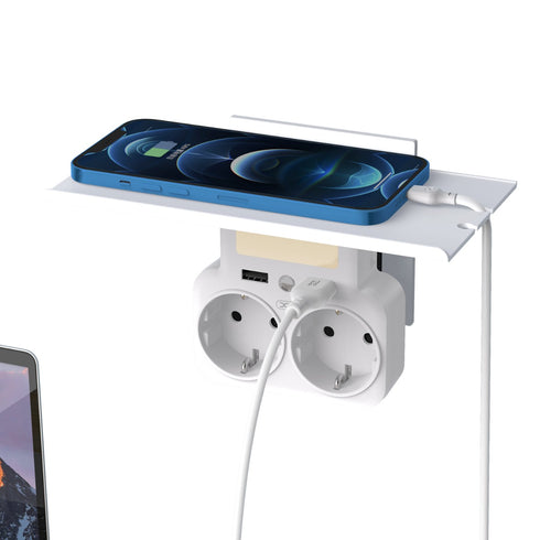 XO WL09 Πολύπριζο EU Smart Τοίχου με Βάση Κινητού και Νυχτερινό Φώς (2AC+2USB 2.4A) Άσπρο