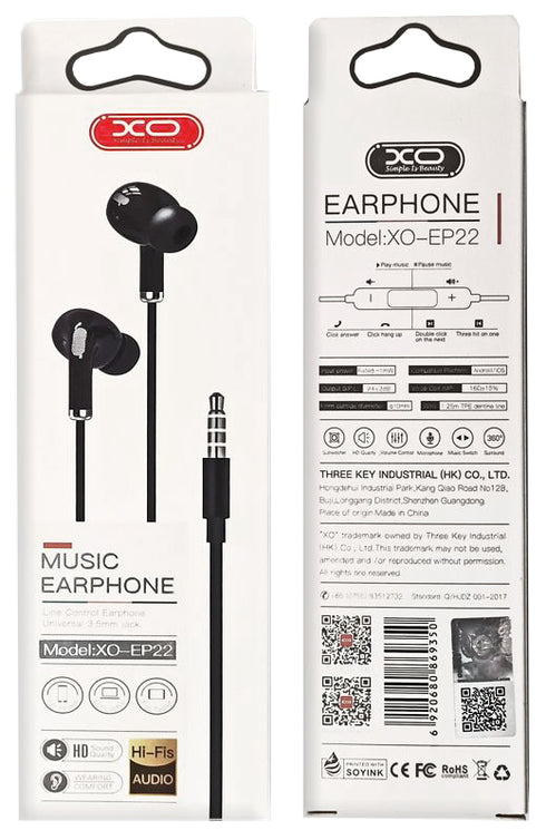 XO EP22 3.5mm Handsfree Μαύρο